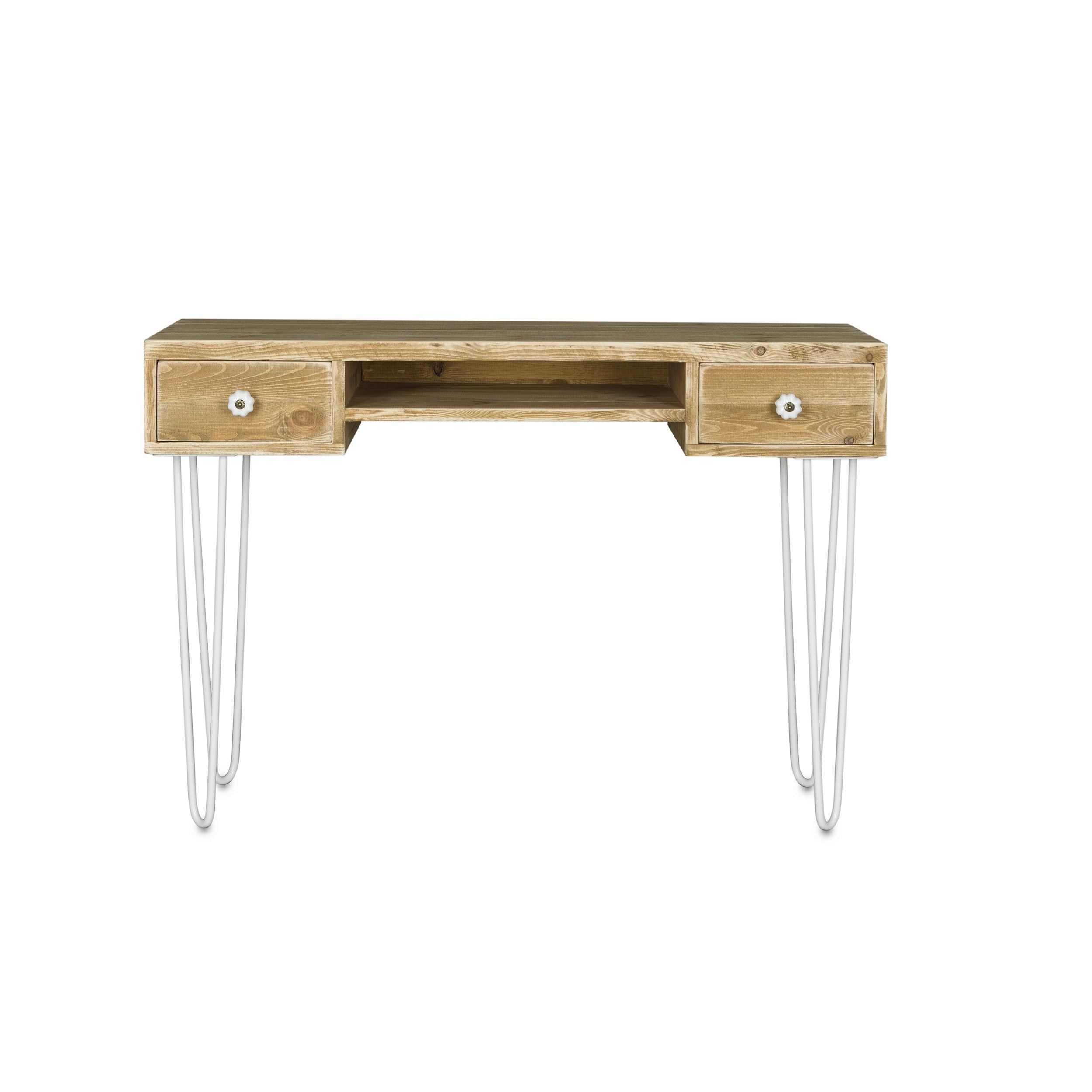 Bureau bois massif et acier blanc (photo) Bureau bois massif et acier blanc