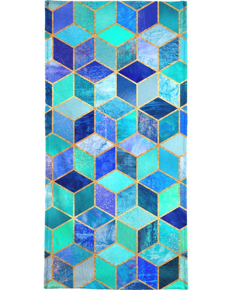 Serviette de plage en éponge-velours en Bleu & Turquoise/90x180 Serviette de plage en éponge-velours en Bleu & Turquoise/90x180