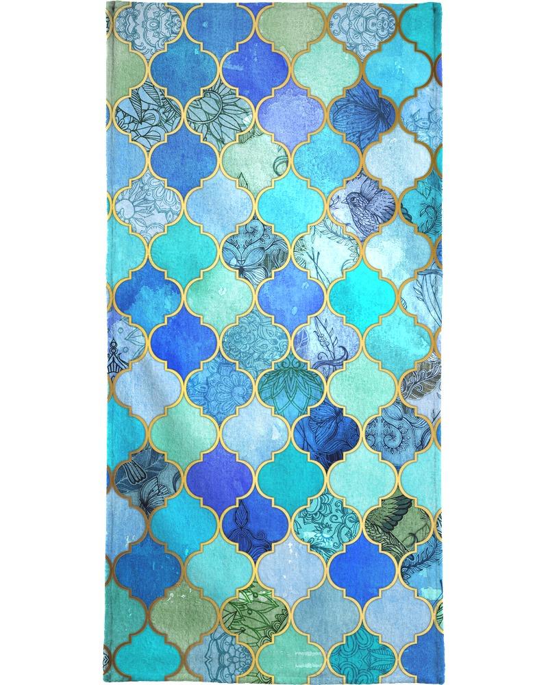 Serviette de plage en éponge-velours en Bleu & Turquoise/90x180 Serviette de plage en éponge-velours en Bleu & Turquoise/90x180