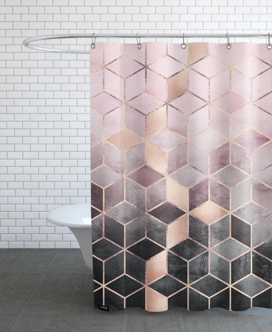 Rideau de douche en polyester en Gris & Rose/150x200 Rideau de douche en polyester en Gris & Rose/150x200