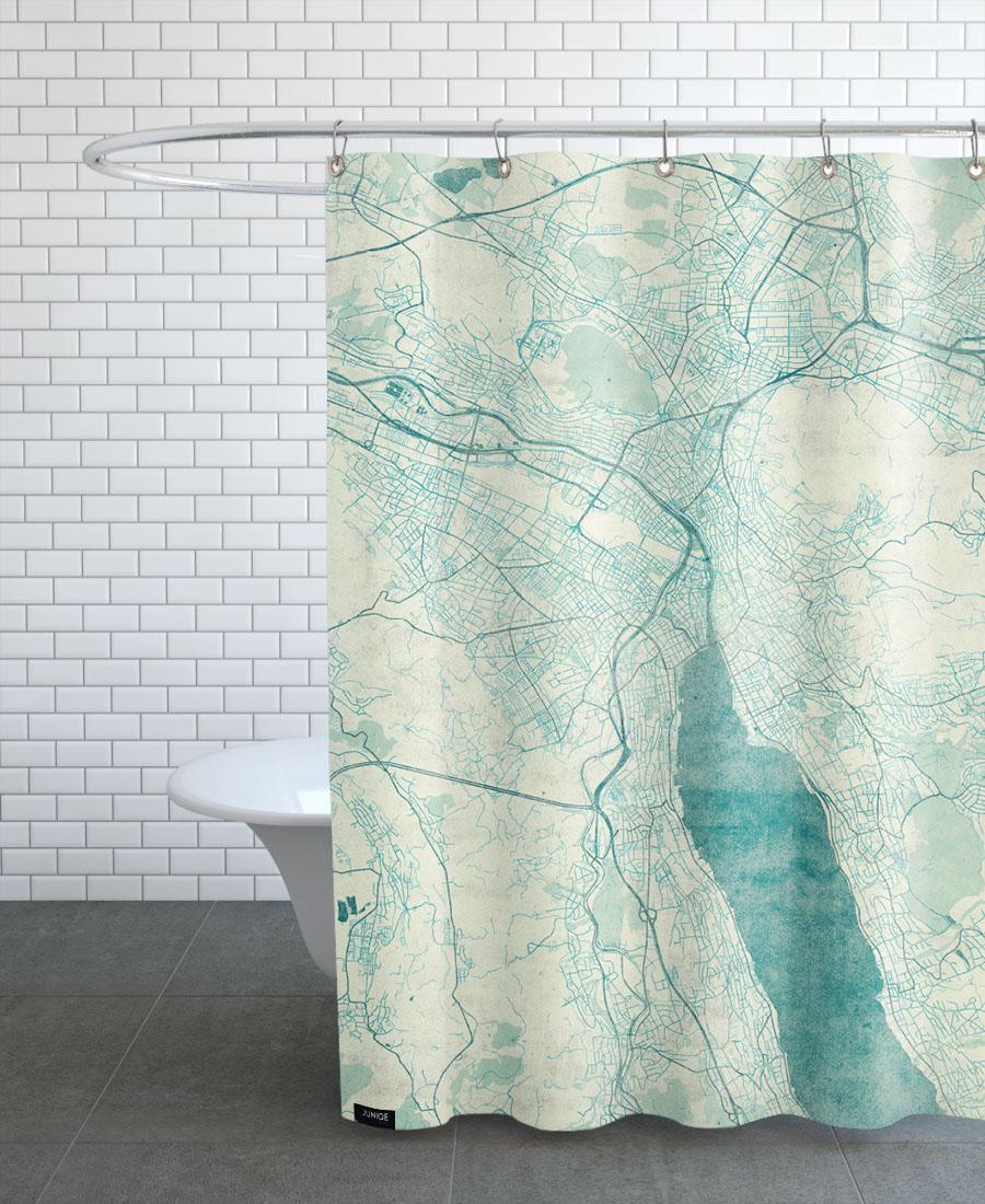 Rideau de douche en polyester en Blanc & Bleu/150x200 Rideau de douche en polyester en Blanc & Bleu/150x200