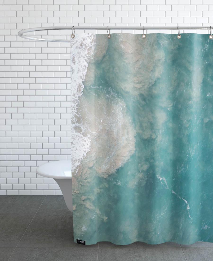 rideau de douche en polyester en bleu & turquoise 150x200