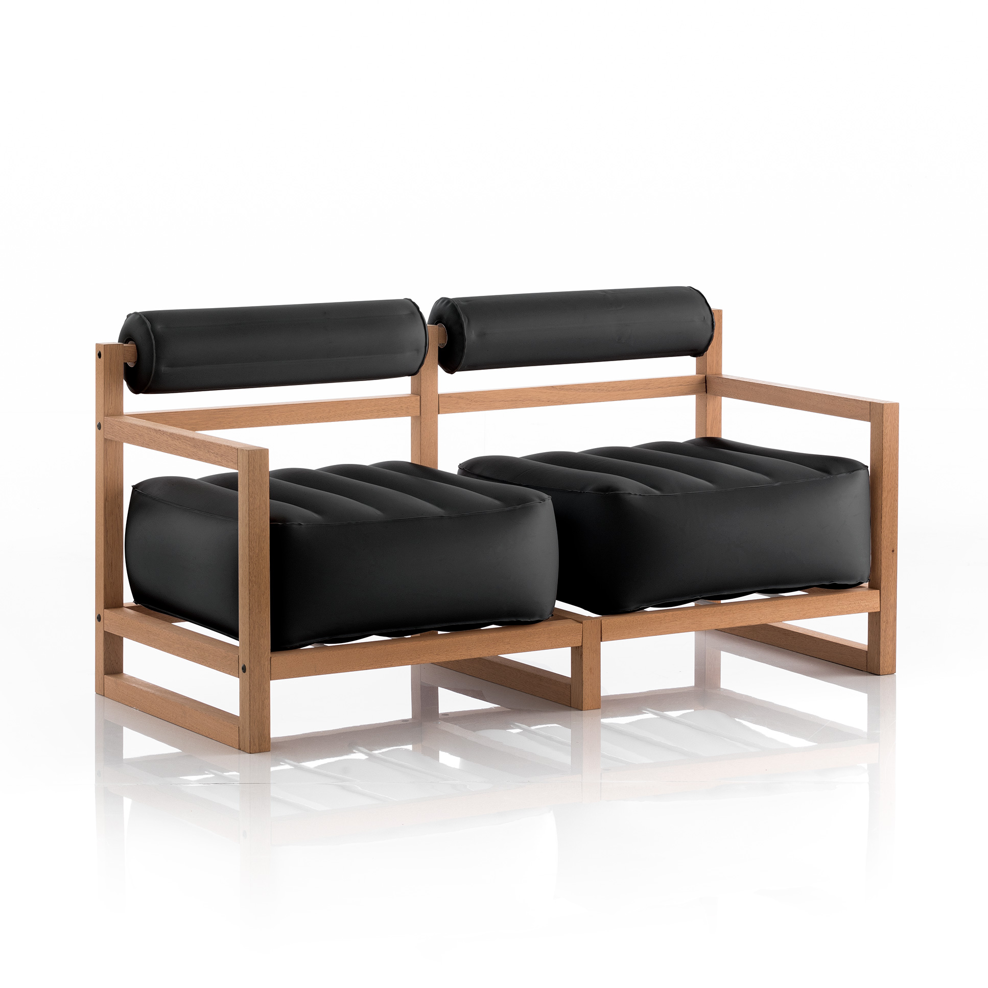 CanapÃ© 2 places pvc noir opaque cadre en bois