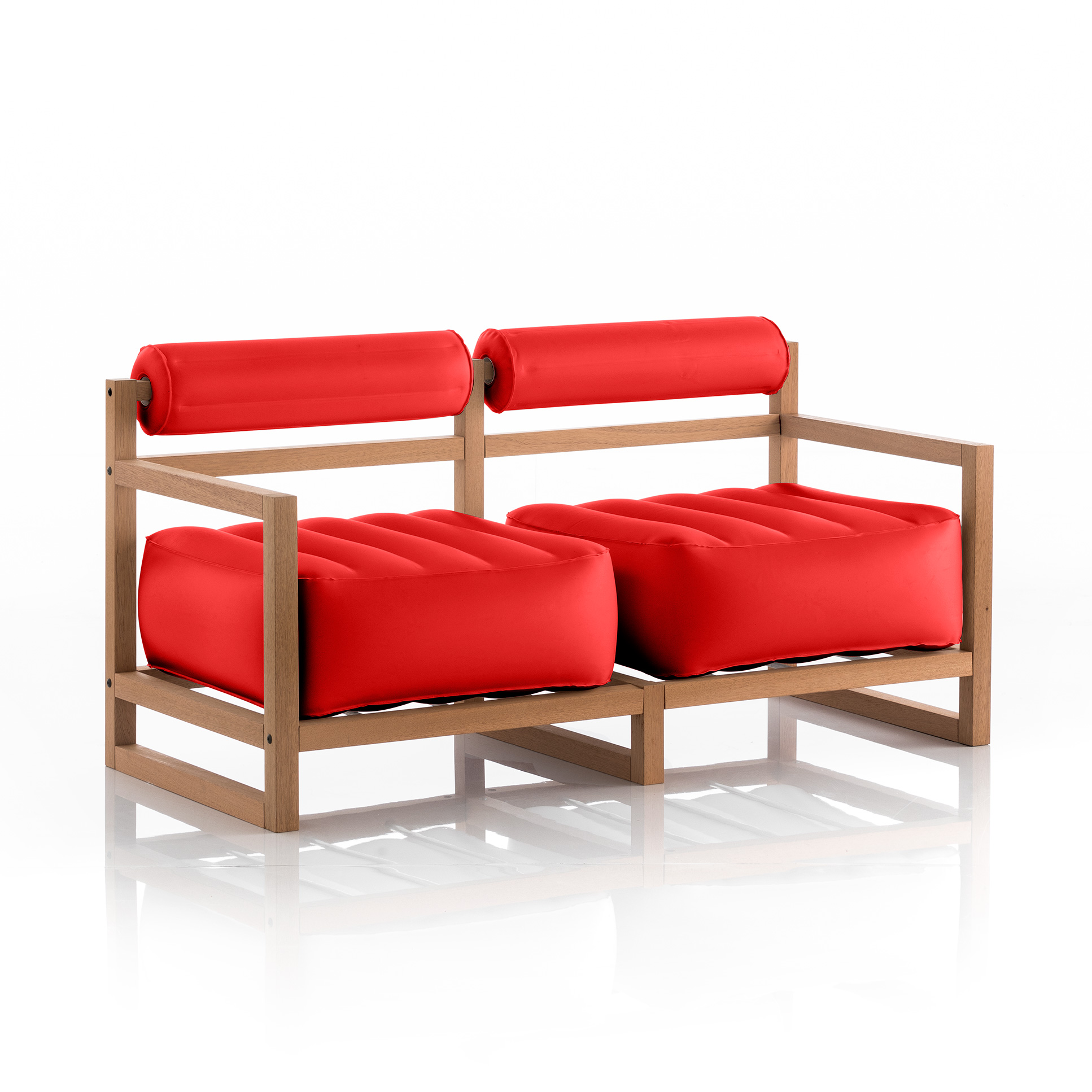CanapÃ© pvc 2 places rouge cadre en bois
