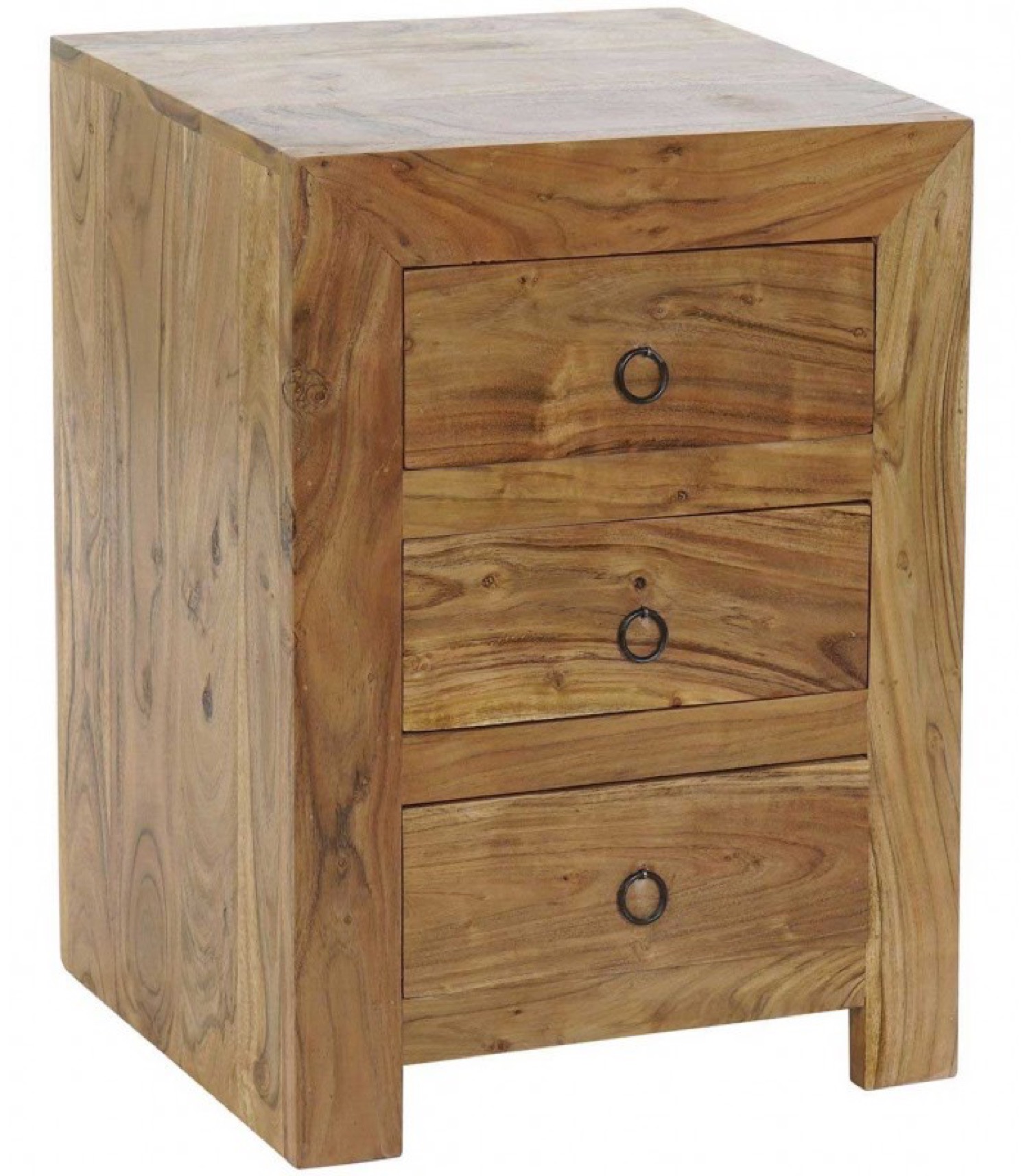 Table de chevet en bois massif d'acacia 3 tiroirs Table de chevet en bois massif d'acacia 3 tiroirs