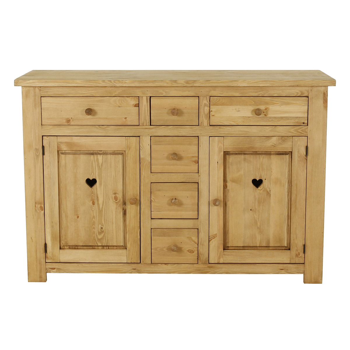 Bahut rustique pin massif 2 portes + 6 tiroirs avec coeur Bahut rustique pin massif 2 portes + 6 tiroirs avec coeur
