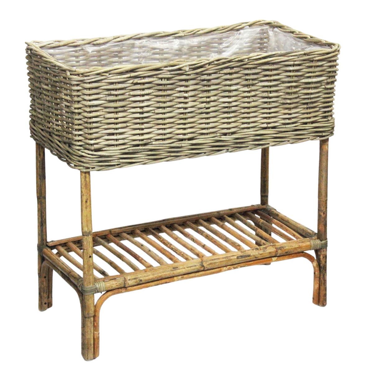 Jardinière sur pied en rotin tressé bois clair