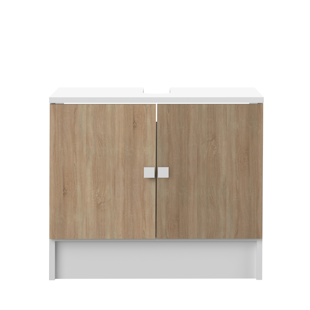 Meuble de salle de bain, Blanc et chÃªne naturel COMBI