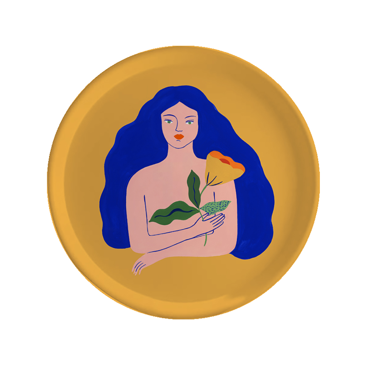 Grand plateau rond en bois Femme Fleur 45 cm Grand plateau rond en bois Femme Fleur 45 cm
