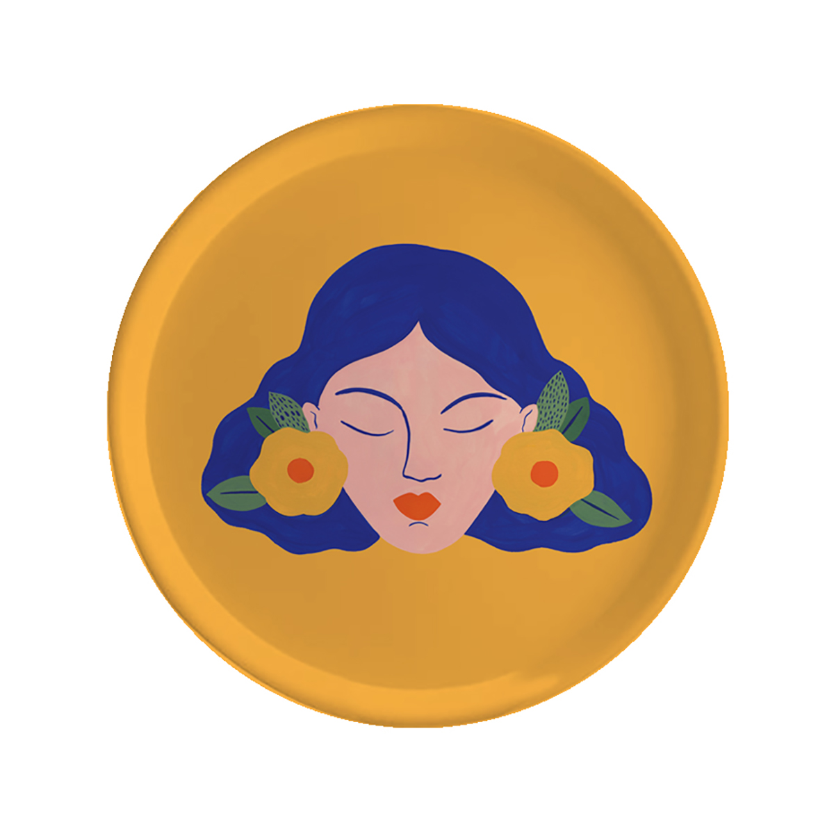 Plateau rond en bois visage