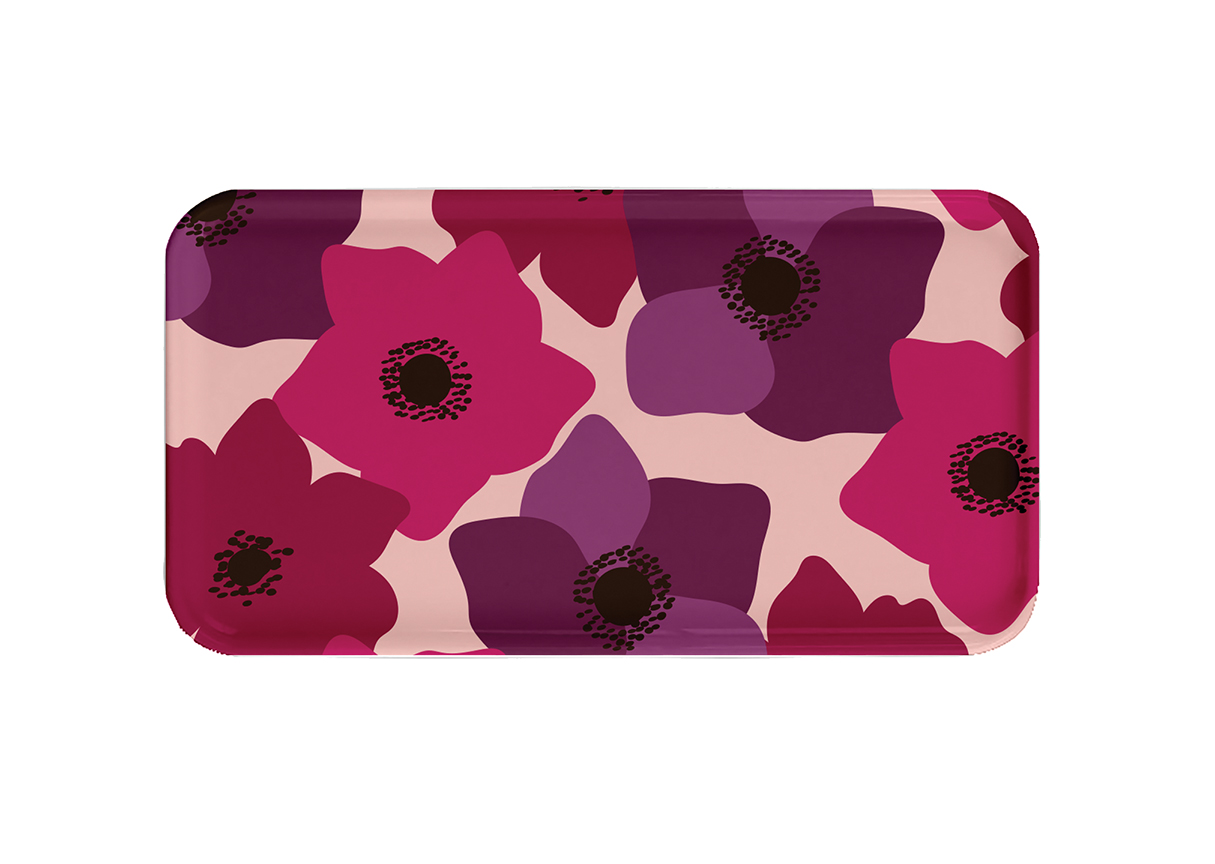Plateau rectangulaire en bois anémones 28x14 cm