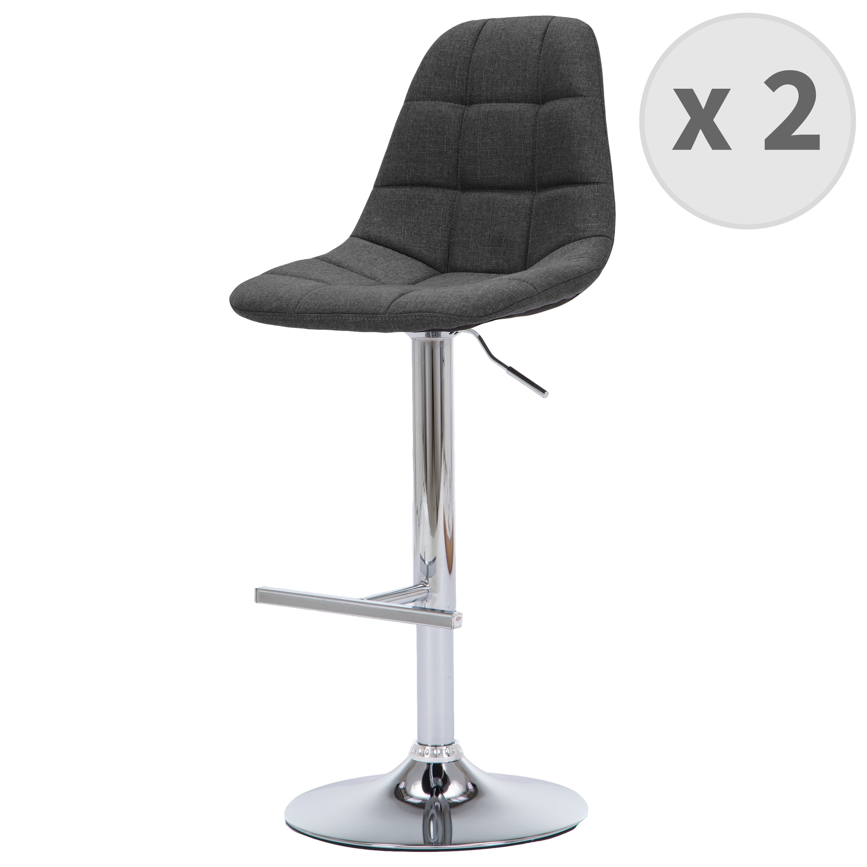 Tabouret de bar réglable tissu anthracite pied chromé (x2) Tabouret de bar réglable tissu anthracite pied chromé (x2)
