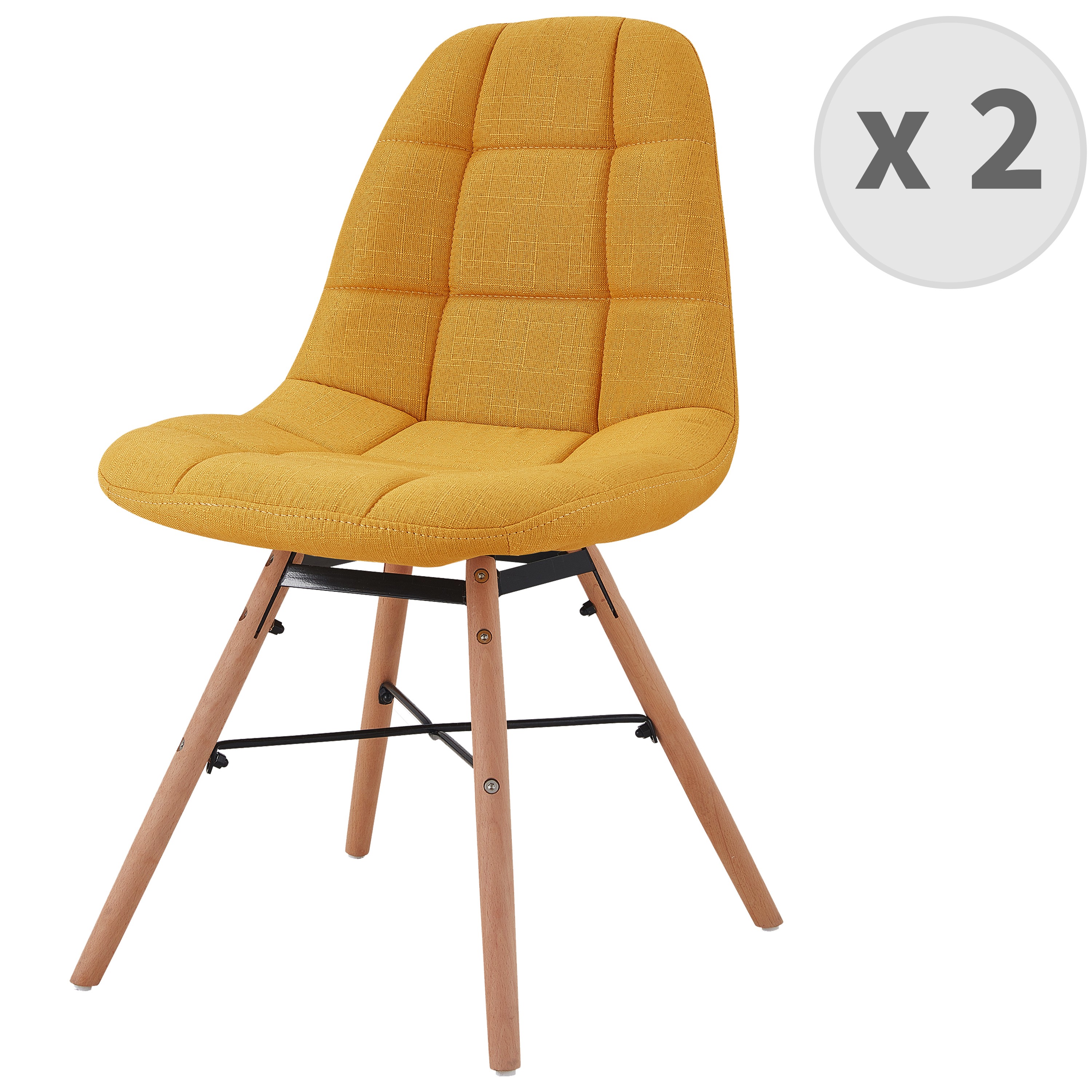 Chaise scandinave tissu curry pieds hêtre (x2) (photo) Chaise scandinave tissu curry pieds hêtre (x2)