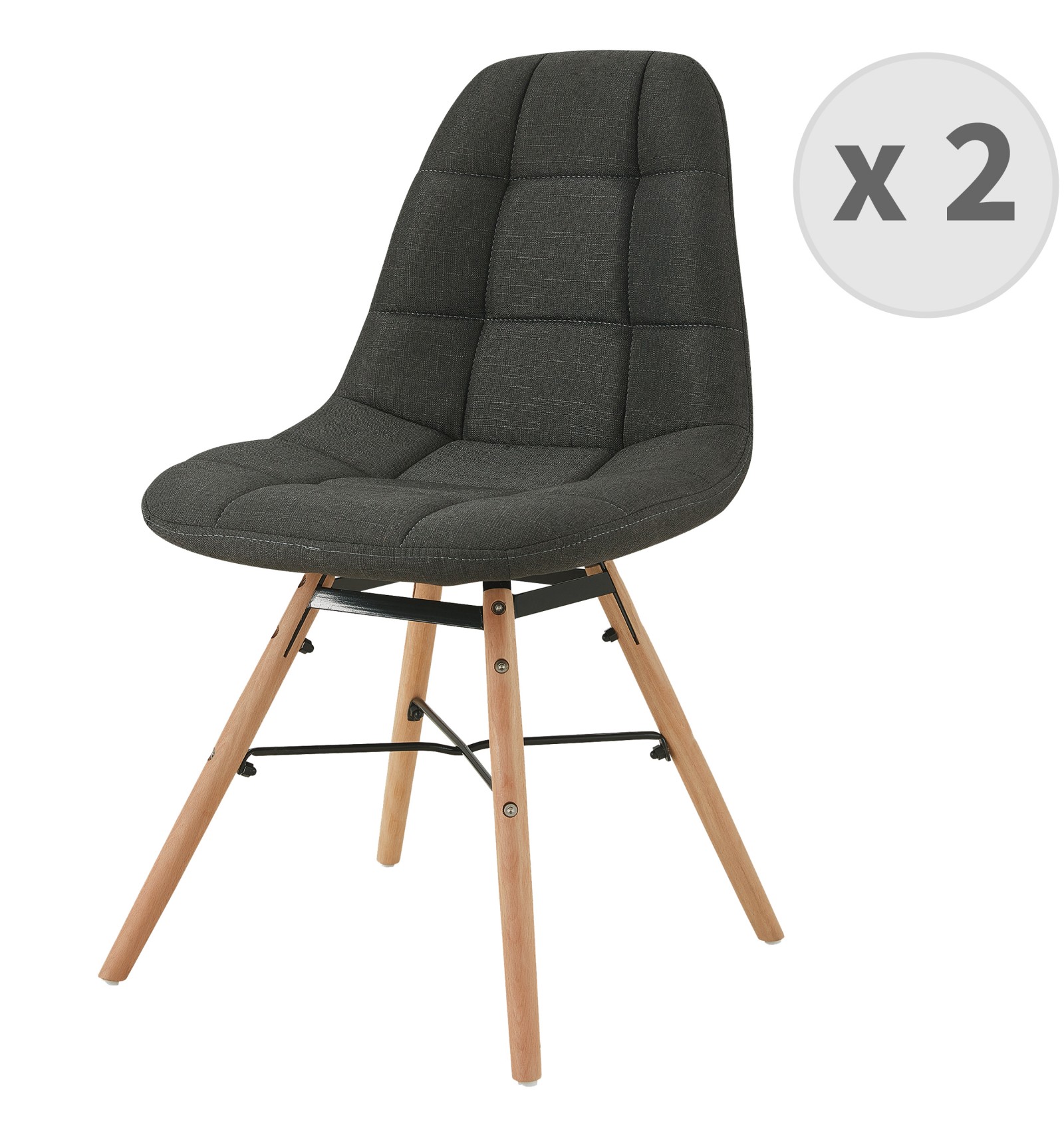 Chaise scandinave tissu gris anthracite pieds hêtre (x2) (photo) Chaise scandinave tissu gris anthracite pieds hêtre (x2)