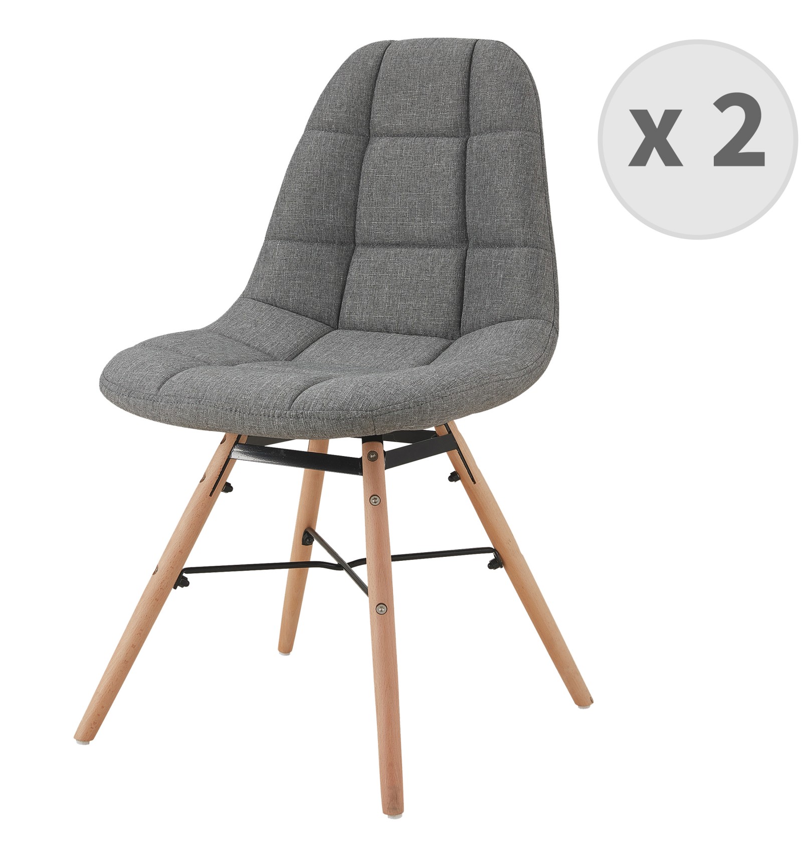 Chaise scandinave tissu gris pieds hêtre (x2) (photo) Chaise scandinave tissu gris pieds hêtre (x2)