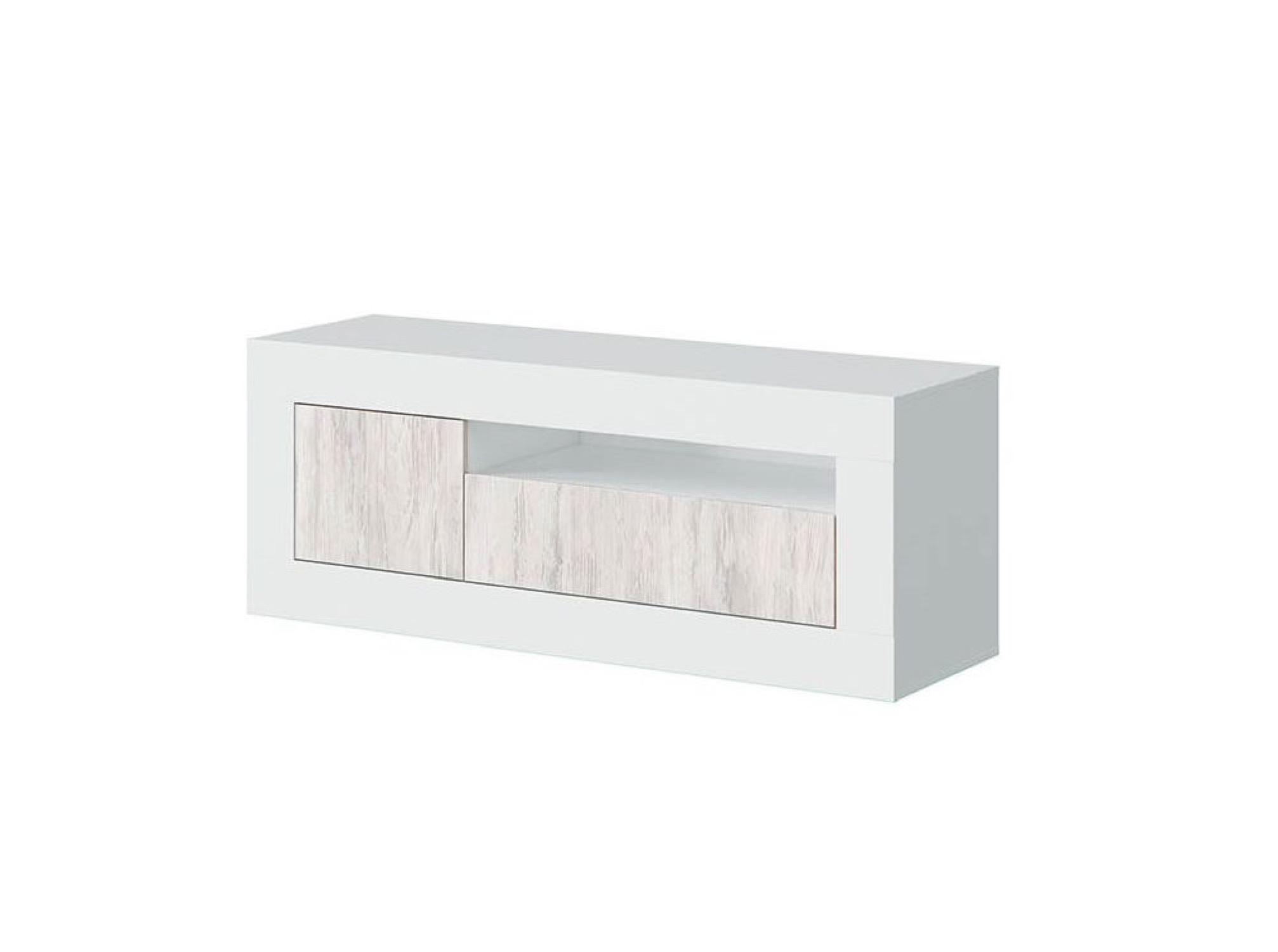 Meuble TV design blanc/bois avec 2 portes L139cm Meuble TV design blanc/bois avec 2 portes L139cm
