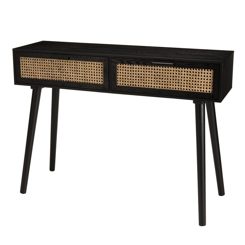 Console 2 tiroirs cannage noir Console 2 tiroirs cannage noir