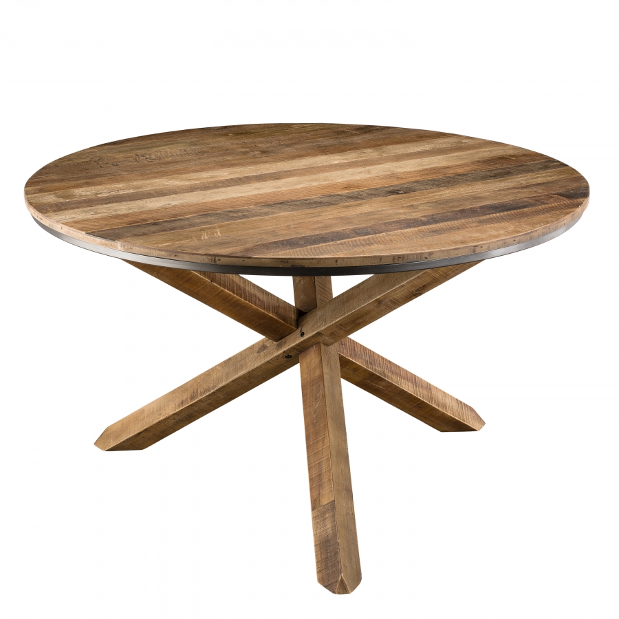 Table à manger pieds croisés bois teck recyclé acacia mahogany Table à manger pieds croisés bois teck recyclé acacia mahogany