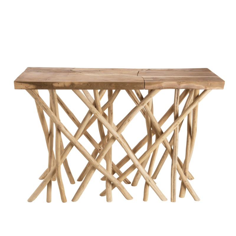 Console nature plateau en teck pieds bois flotté
