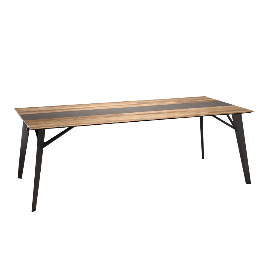 Table à manger plateau en teck recyclé métal pieds métal noir L220