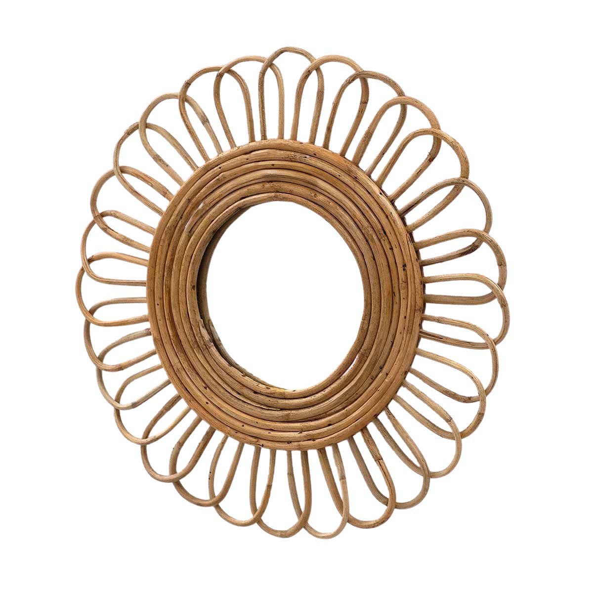Miroir rond en rotin lili bois clair D48