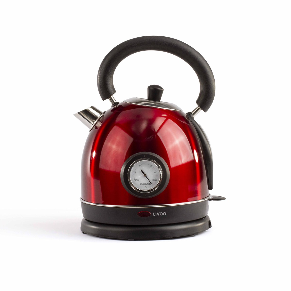 Bouilloire rétro avec thermomètre en acier inoxydable rouge Bouilloire rétro avec thermomètre en acier inoxydable rouge