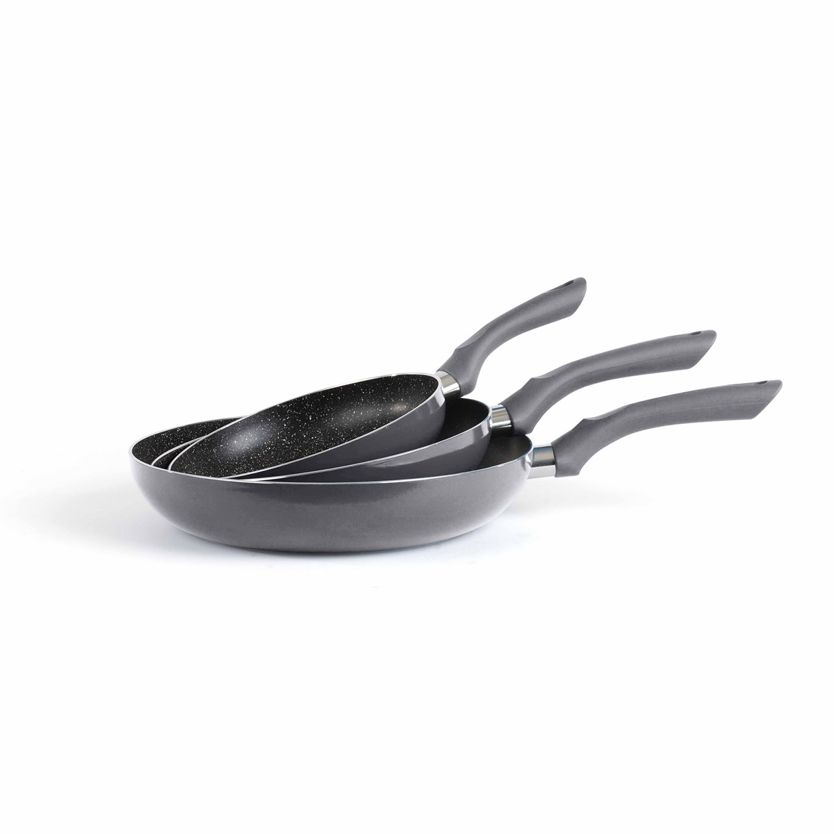 Set de 3 poêles aspect pierre en aluminium gris (photo) Set de 3 poêles aspect pierre en aluminium gris