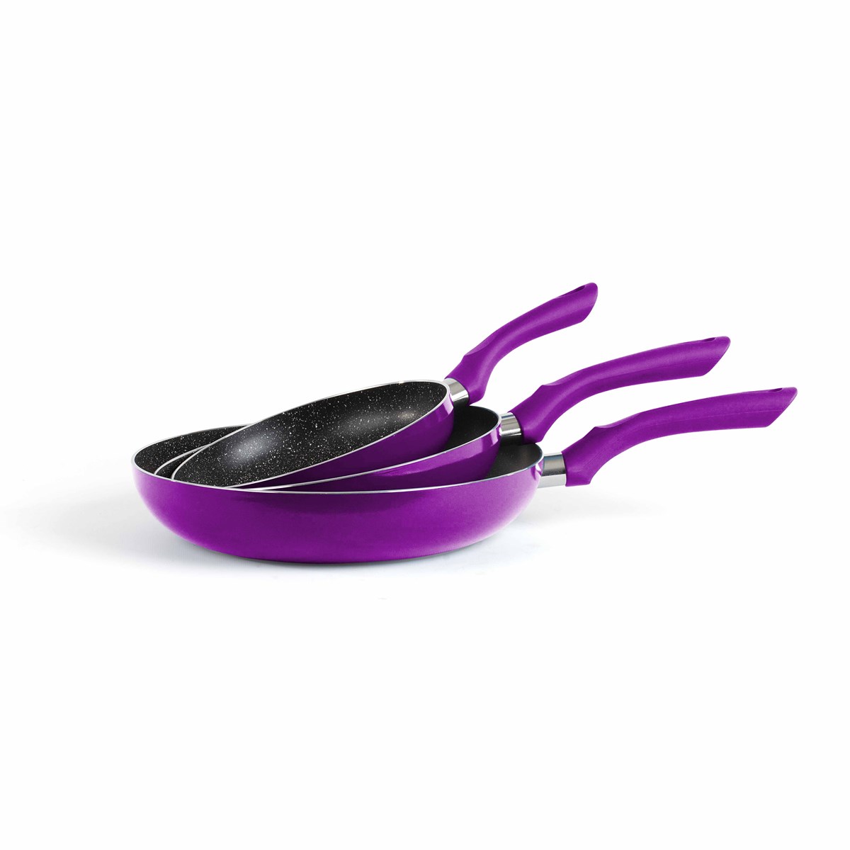 Set de 3 poêles aspect pierre en aluminium violet Set de 3 poêles aspect pierre en aluminium violet