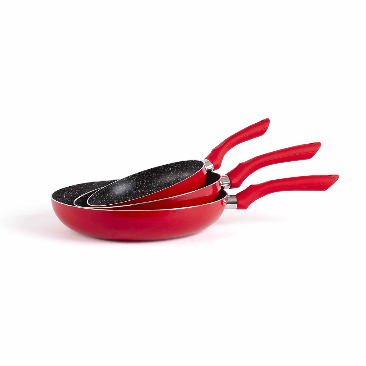Set de 3 poêles aspect pierre en aluminium rouge (photo) Set de 3 poêles aspect pierre en aluminium rouge