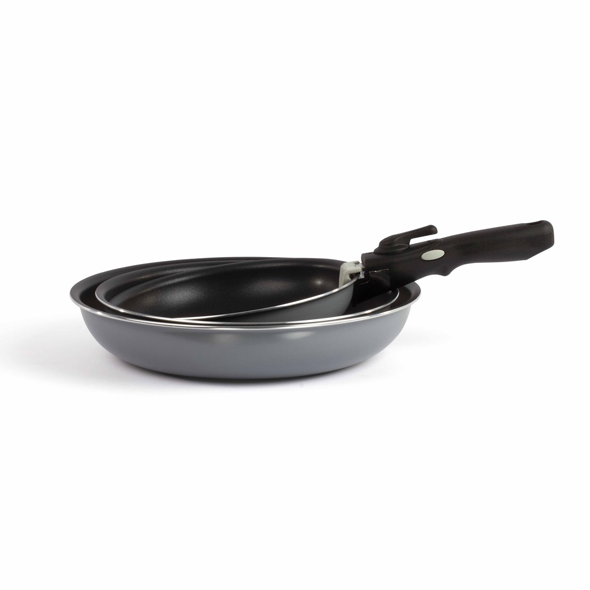 Set de 3 poêles manche amovible en aluminium gris Set de 3 poêles manche amovible en aluminium gris