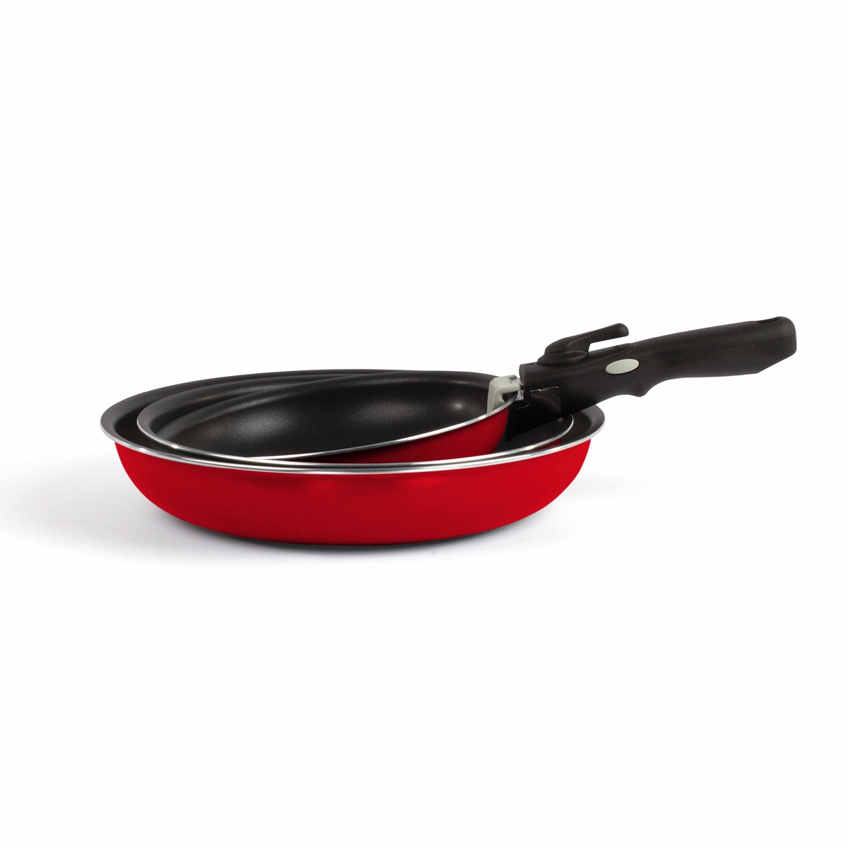 Set de 3 poêles manche amovible en aluminium rouge Set de 3 poêles manche amovible en aluminium rouge