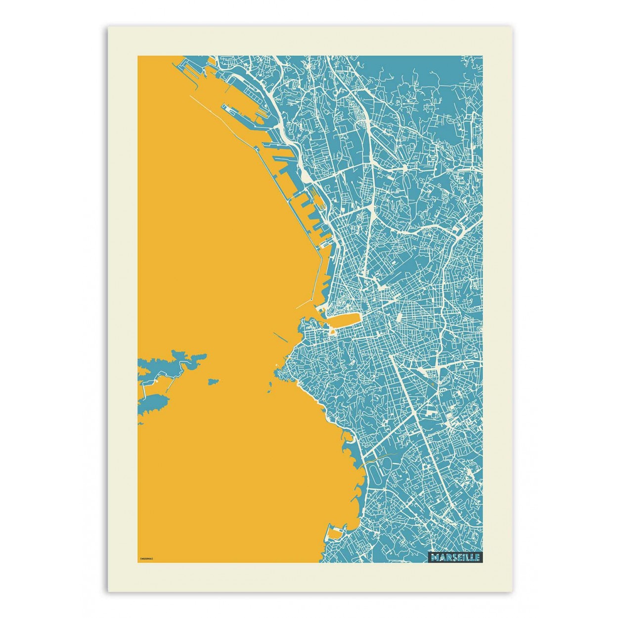 MARSEILLE YELLOW AND BLUE MAP - MUZUNGU - Affiche d'art 50 x 70 cm MARSEILLE YELLOW AND BLUE MAP - MUZUNGU - Affiche d'art 50 x 70 cm