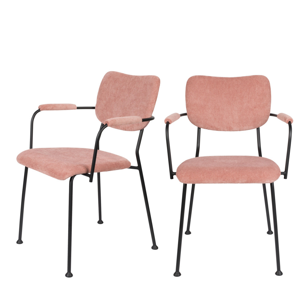 2 fauteuils de table en velours côtelé rose