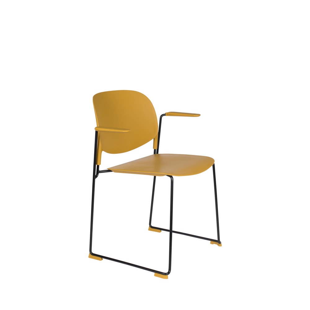 4 fauteuils de table en plastique jaune moutarde