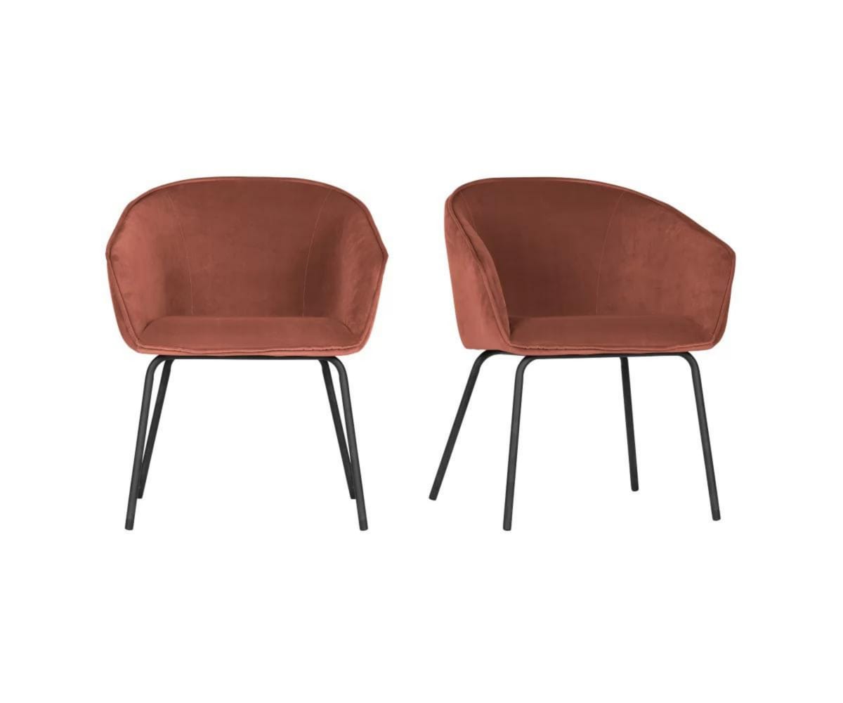 2 fauteuils de table en velours rouge brique (photo) 2 fauteuils de table en velours rouge brique