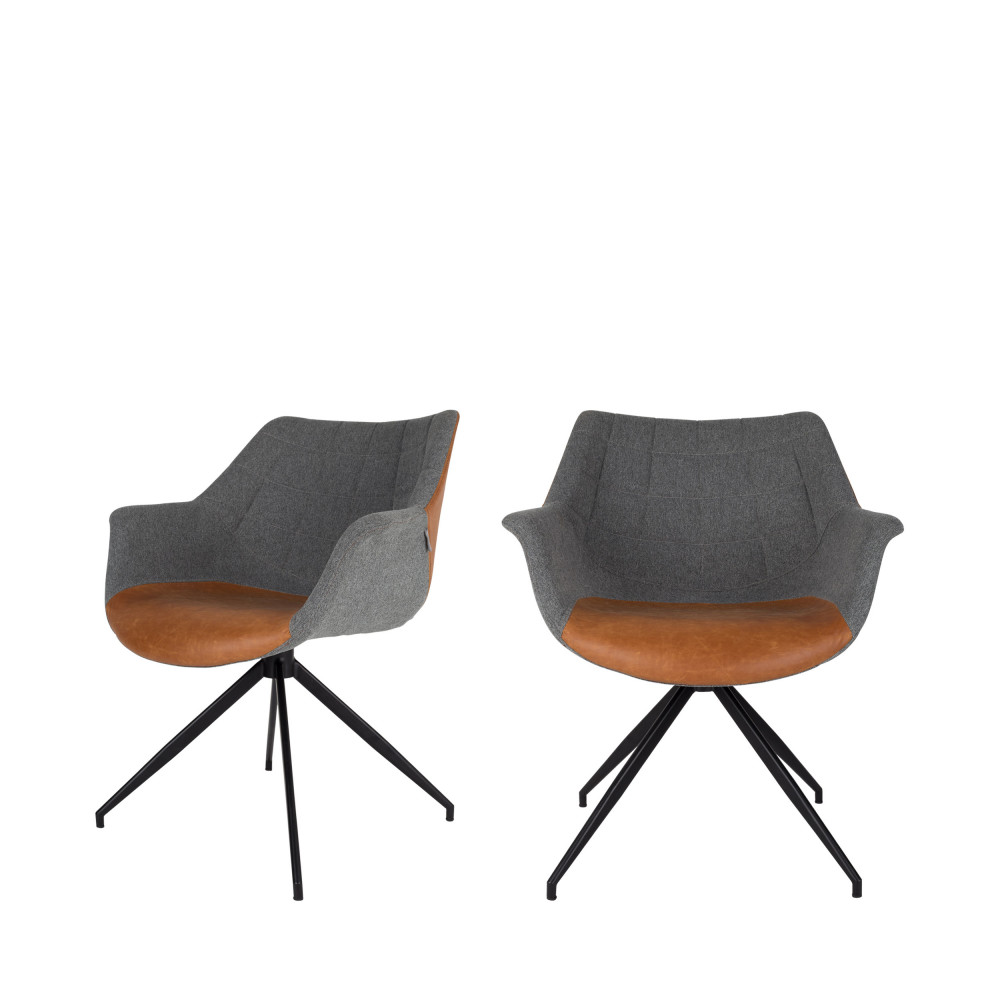 2 fauteuils de table en tissu et simili gris