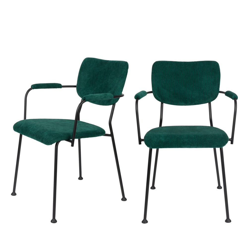 2 fauteuils de table en velours côtelé vert forêt