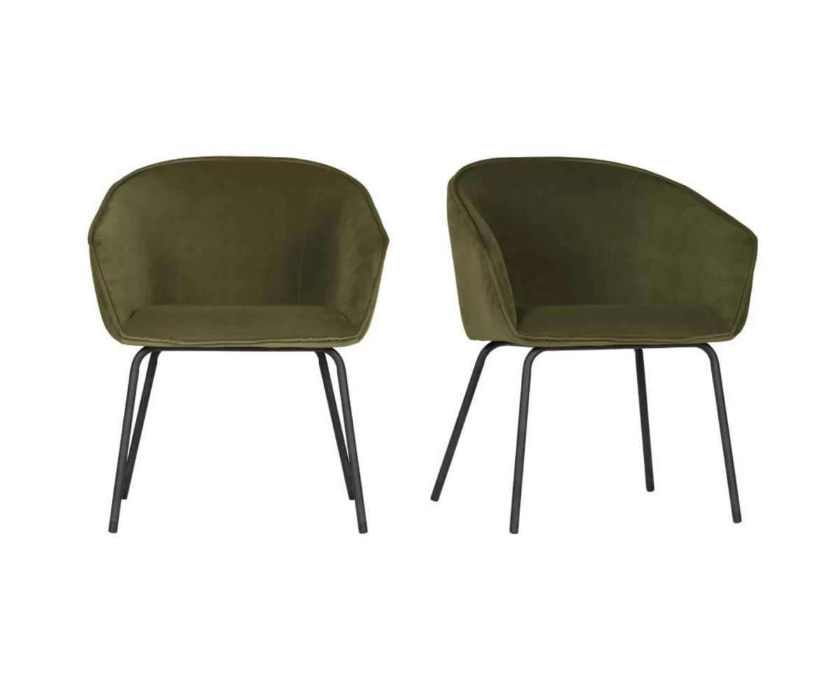 2 fauteuils de table en velours vert kaki (photo) 2 fauteuils de table en velours vert kaki