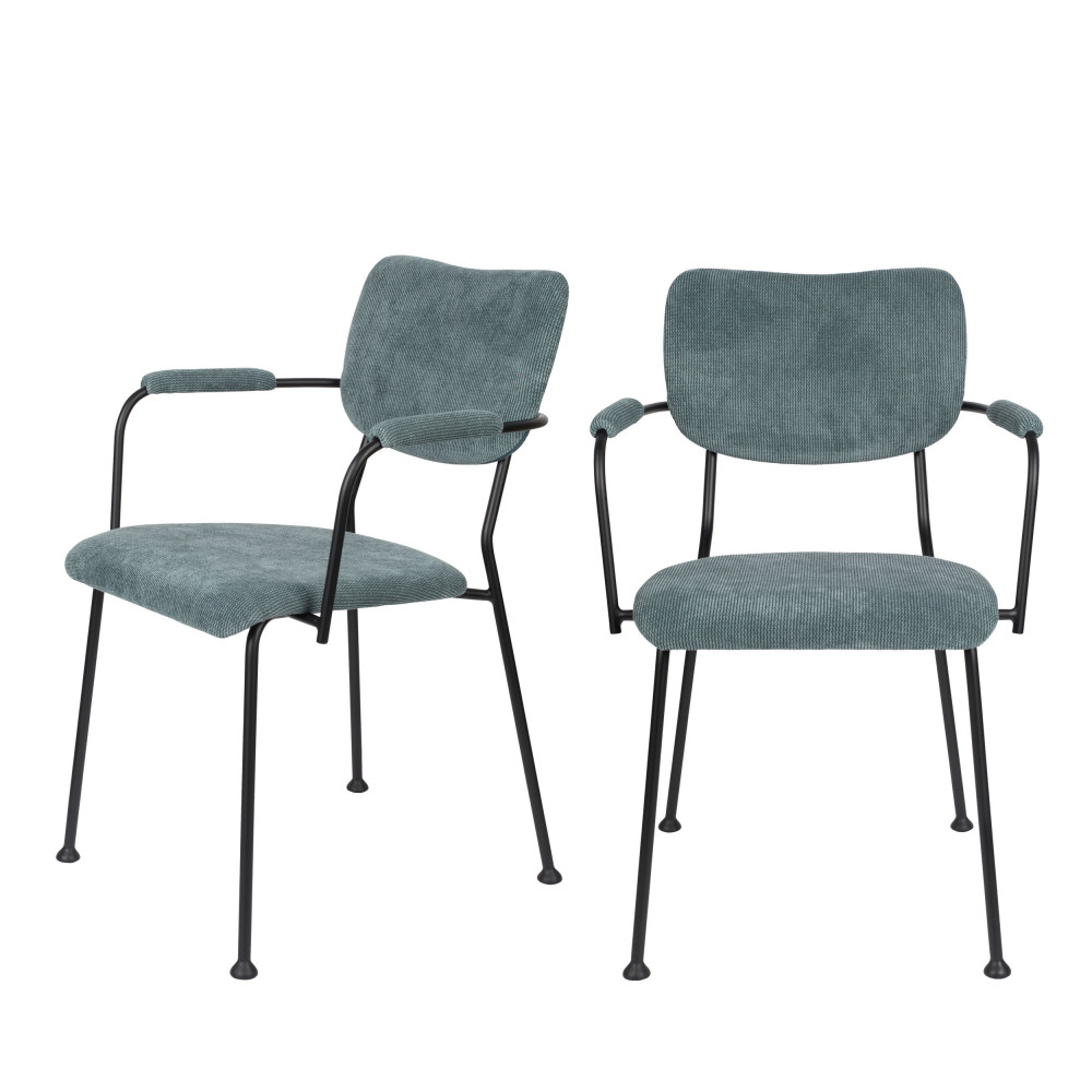 2 fauteuils de table en velours côtelé gris