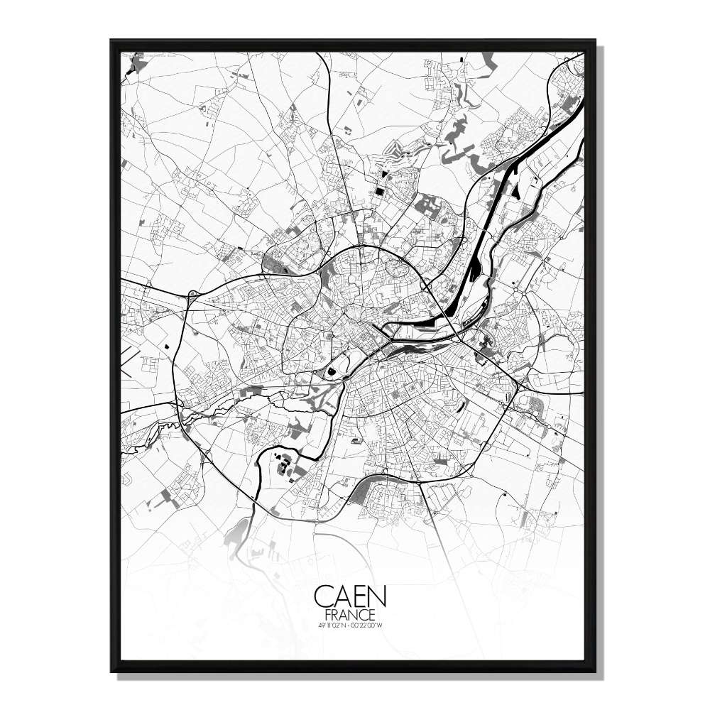CAEN - Carte City Map N&B 40x50cm