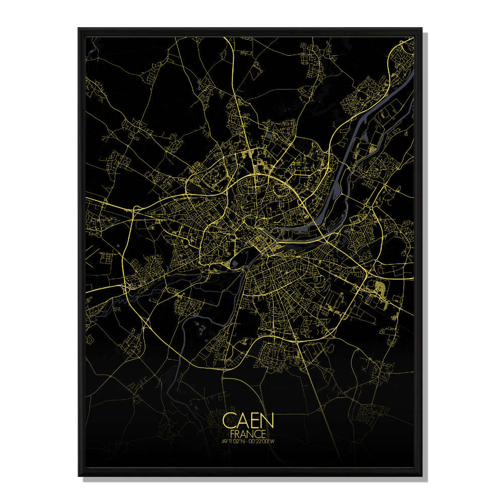 Affiche Caen Carte Nuit 40x50