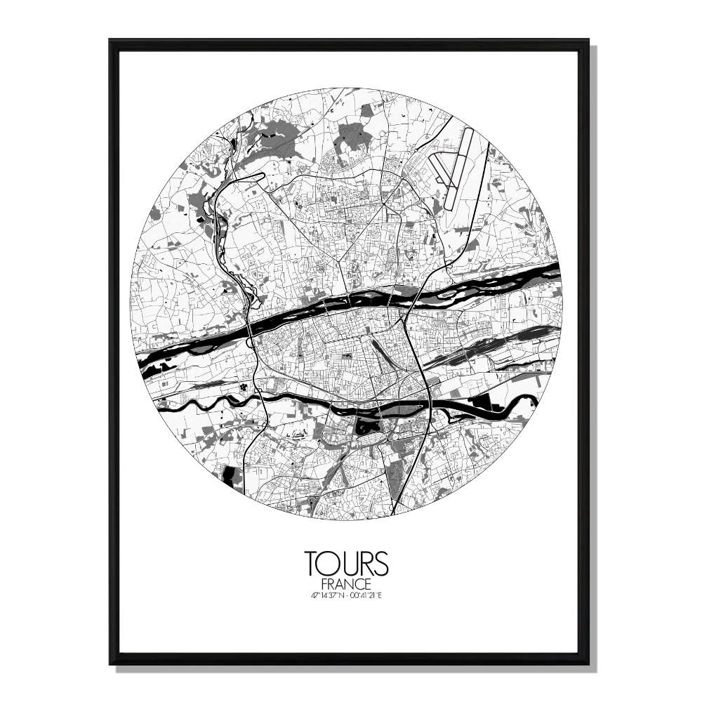 TOURS - Carte City Map Rond 40x50cm TOURS - Carte City Map Rond 40x50cm