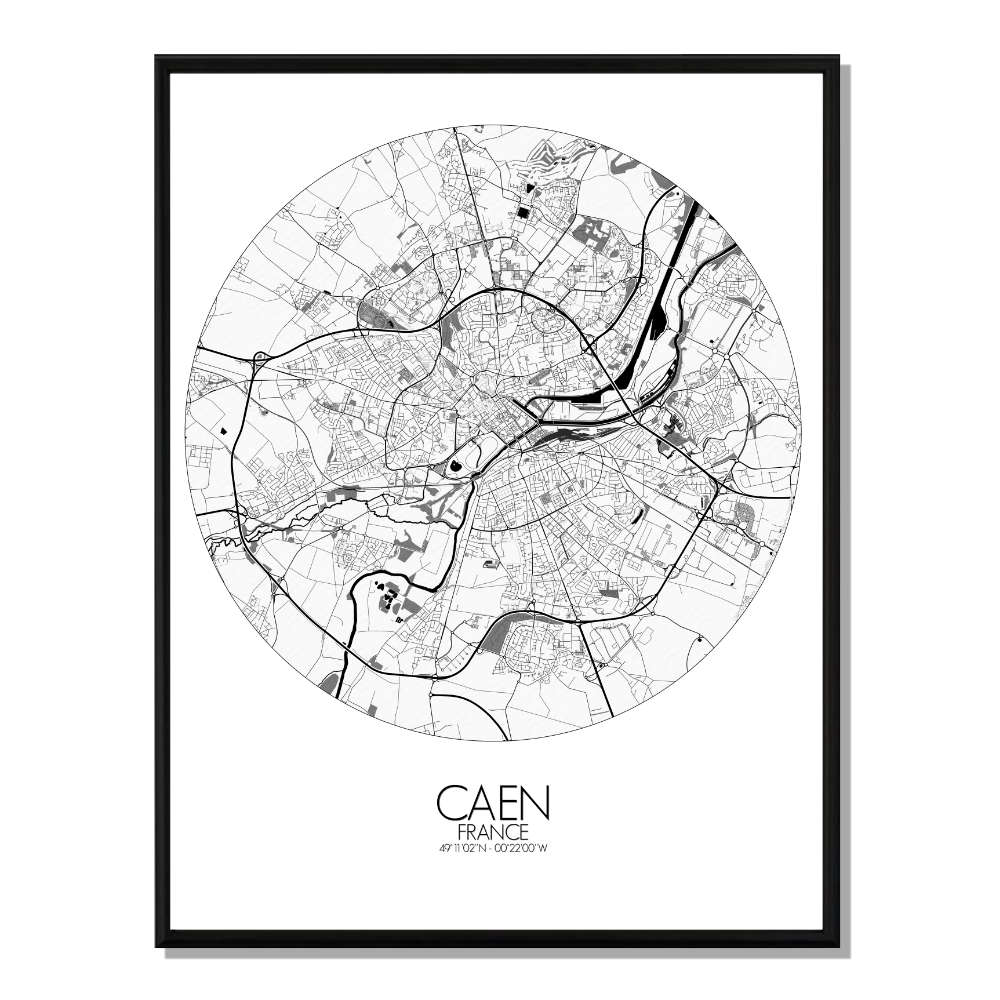 CAEN - Carte City Map Rond 40x50cm