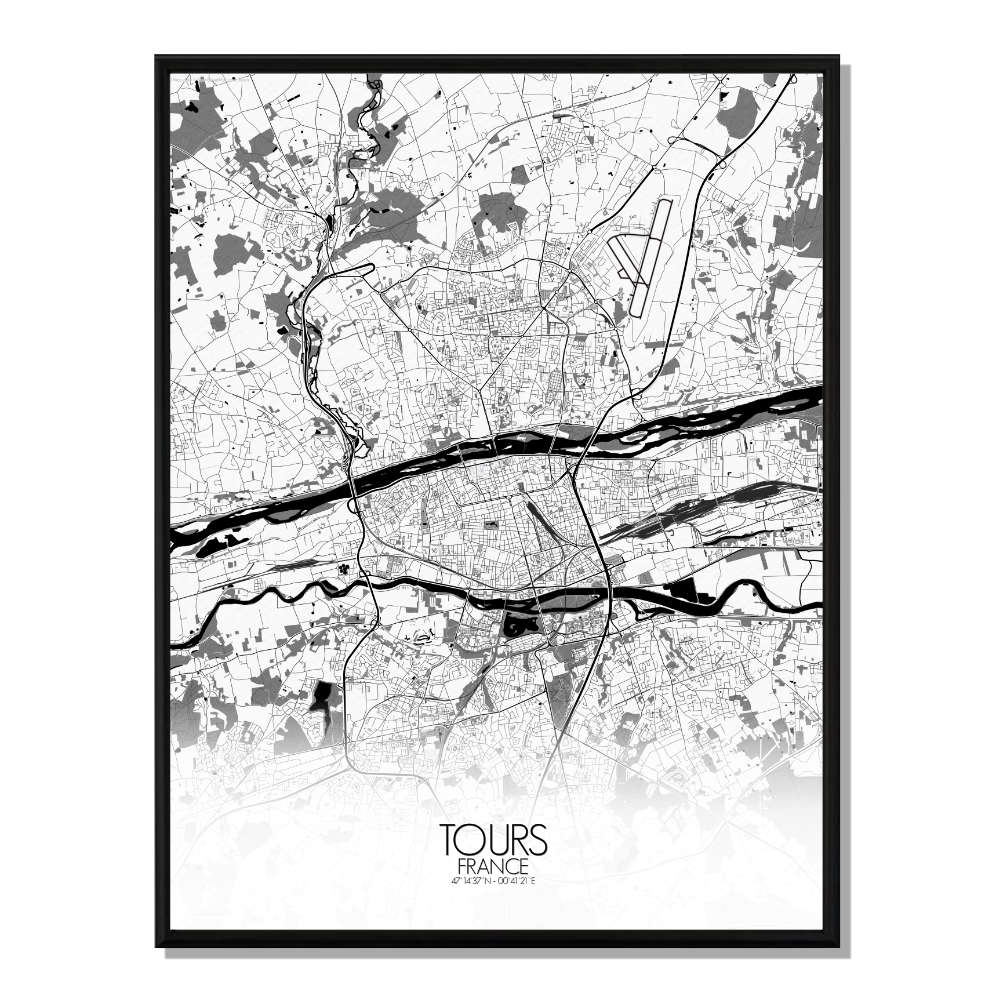TOURS - Carte City Map N&B 40x50cm