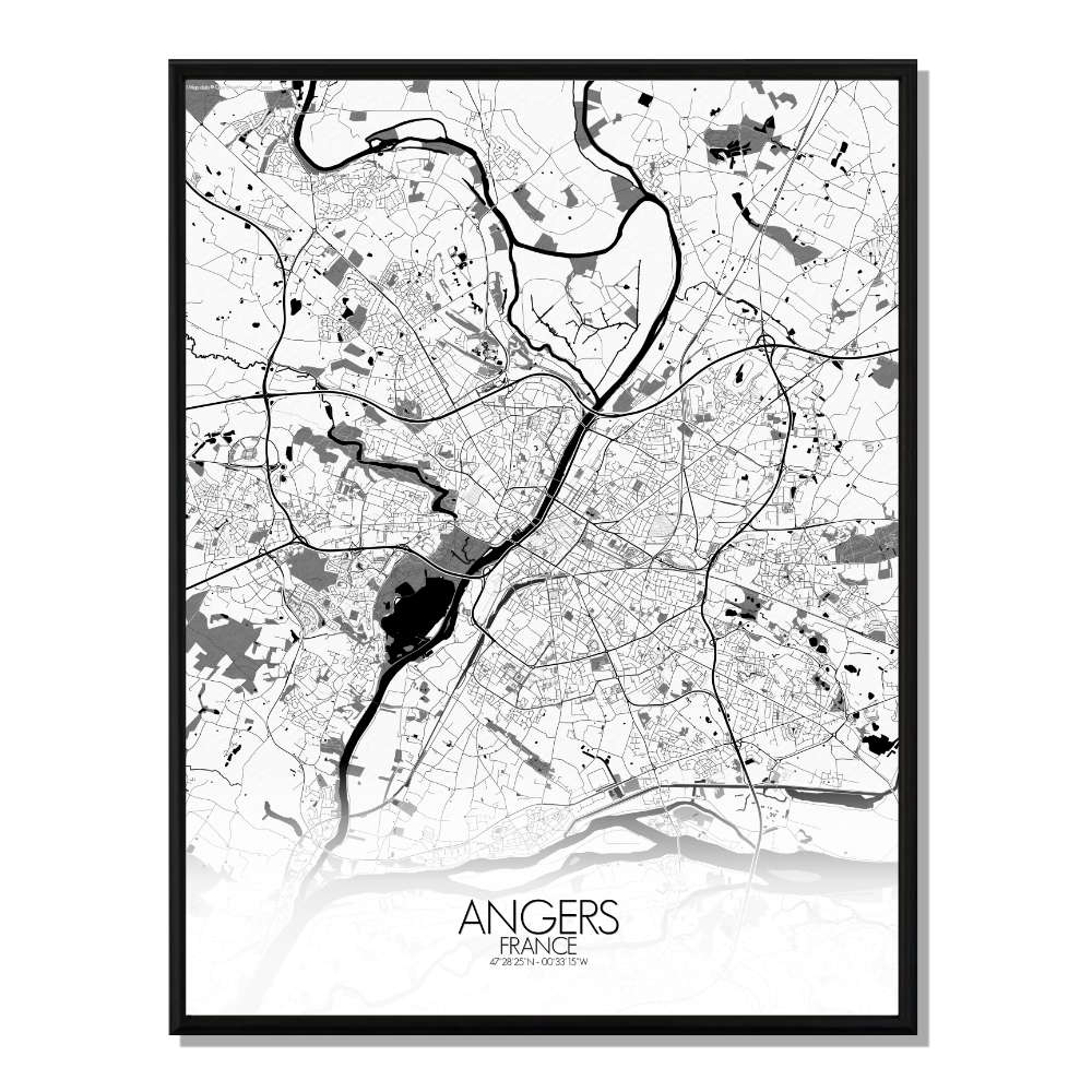 ANGERS - Carte City Map N&B 40x50cm