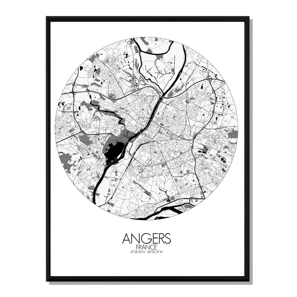 ANGERS - Carte City Map Rond 40x50cm