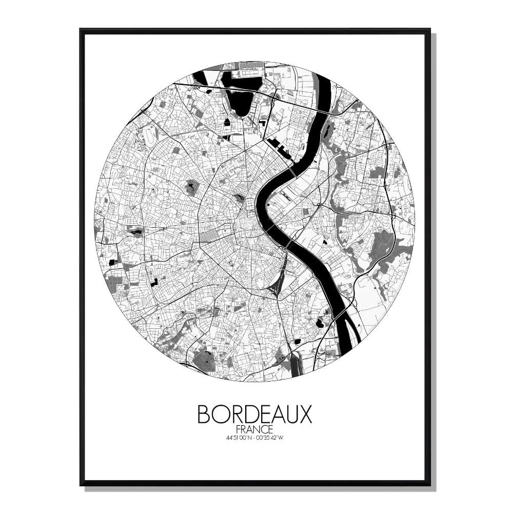 BORDEAUX - Carte City Map Rond 40x50cm BORDEAUX - Carte City Map Rond 40x50cm