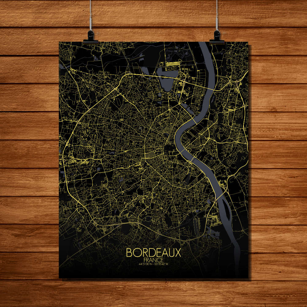 BORDEAUX - Carte City Map Nuit 40x50cm