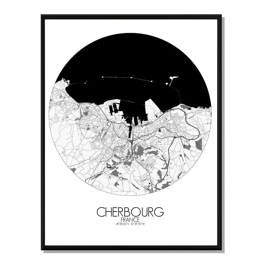 CHERBOURG - Carte City Map Rond 40x50cm