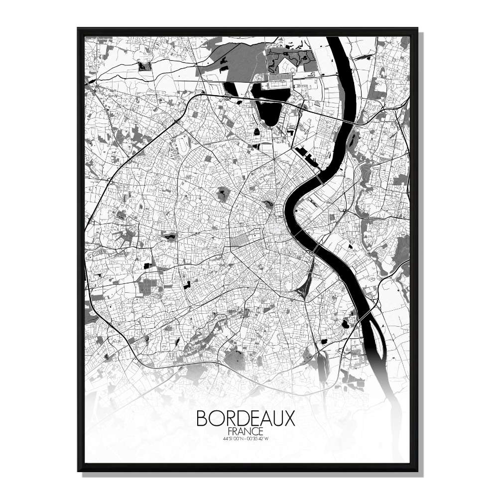 BORDEAUX - Carte City Map N&B 40x50cm